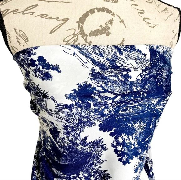 Floral Satin Square Scarf Blue White 35" Head Hair Neck Bandana Preppy New - Picture 9 of 17